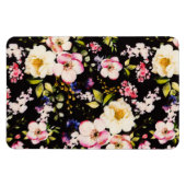 水彩ピンクイエローローズブラック背景 マグネット (横)