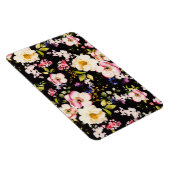 水彩ピンクイエローローズブラック背景 マグネット (右側)