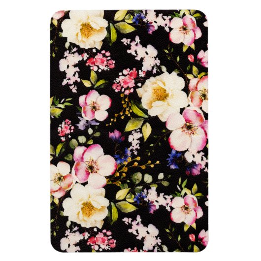 水彩ピンクイエローローズブラック背景 マグネット (縦)