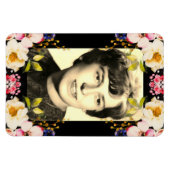 水彩ピンクイエローローズブラック背景 マグネット (横)