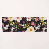 水彩ピンクイエローローズブラック背景 ヨガマット (裏面(横))