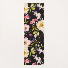 水彩ピンクイエローローズブラック背景 ヨガマット