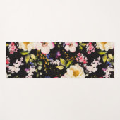 水彩ピンクイエローローズブラック背景 ヨガマット (正面(横))