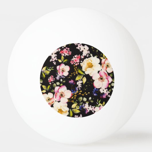 水彩ピンクイエローローズブラック背景 卓球ボール (正面)