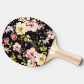 水彩ピンクイエローローズブラック背景 卓球ラケット (横)