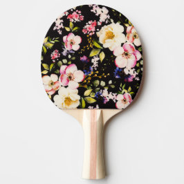 水彩ピンクイエローローズブラック背景 卓球ラケット