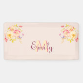 水彩ピンクイエローローズモノグラム 横断幕 (横)