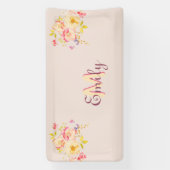 水彩ピンクイエローローズモノグラム 横断幕 (縦)