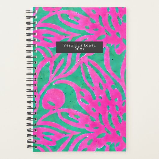 水彩ピンクインスパイアクアクアダマスクフローラ プランナー手帳 (正面)