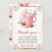 水彩ピンクウィンタークッキー&ココアベビーシャワー サンキューカード (正面/裏面)