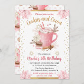 水彩ピンクウィンタークッキー&ココア誕生日 招待状 (正面/裏面)