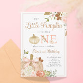 水彩ピンクウールリトルカボチャ誕生日 招待状