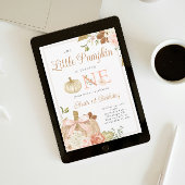 水彩ピンクウールリトルカボチャ誕生日 招待状