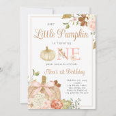 水彩ピンクウールリトルカボチャ誕生日 招待状 (正面)