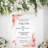 水彩ピンクエレガントフラワーブライダルシャワー 招待状