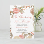 水彩ピンクエレガントフローラ《キリスト教》洗礼式や命名式 招待状 (スタンド正面)
