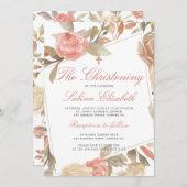 水彩ピンクエレガントフローラ《キリスト教》洗礼式や命名式 招待状 (正面/裏面)