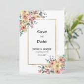 水彩ピンクオレンジゴールドの花柄 Save the Date 招待状 (スタンド正面)