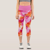 水彩ピンクオレンジ抽象芸術 カプリレギンス (正面)
