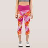 水彩ピンクオレンジ抽象芸術 カプリレギンス (正面)