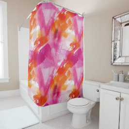 水彩ピンクオレンジ抽象芸術 シャワーカーテン