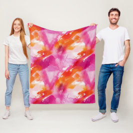 水彩ピンクオレンジ抽象芸術 フリースブランケット