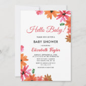 水彩ピンクオレンジ秋フローラベビーシャワー 招待状 (正面)