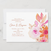 水彩ピンクオレンジ花モチーフのエンゲージメントパーティー 招待状 (正面)