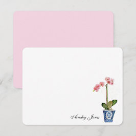 水彩ピンクオーキッド青ポット サンキューカード