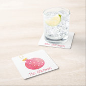 水彩ピンクオーナメントクリスマス紙コースター スクエアペーパーコースター (インサイチュ)