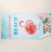 水彩ピンクカッコいいのフラミンゴ熱帯花 ビーチタオル (正面)