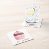 水彩ピンクカップケーキクリスマス紙コースター スクエアペーパーコースター (インサイチュ)