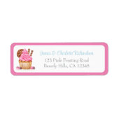 水彩ピンクカップケーキチョコレート差出人住所 ラベル (正面)