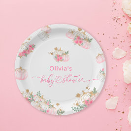 水彩ピンクカボチャかわいい赤ちゃんシャワー ペーパープレート