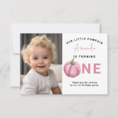 水彩ピンクカボチャの最初の誕生日パーティー サンキューカード (正面)