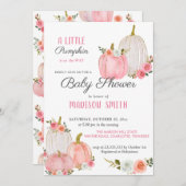 水彩ピンクカボチャバラ |赤ちゃんシャワー 招待状 (正面/裏面)