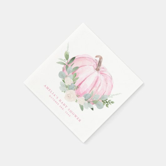 水彩ピンクカボチャ秋の赤ちゃんシャワー スタンダードカクテルナプキン (角)