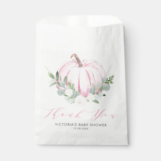 水彩ピンクカボチャ秋の赤ちゃんシャワー フェイバーバッグ (正面)