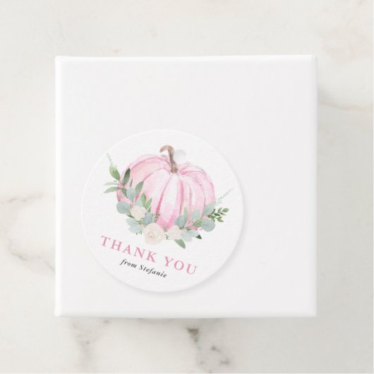 水彩ピンクカボチャ秋ベビーシャワーありがとう フェイバータグ (インサイチュ)