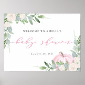 水彩ピンクカボチャ秋ベビーシャワーへようこそ ポスター (正面)