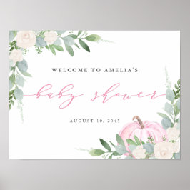 水彩ピンクカボチャ秋ベビーシャワーへようこそ ポスター