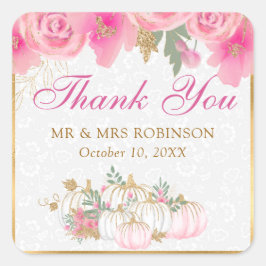 水彩ピンクカボチャ花ゴールドフォイル結婚ズ スクエアシール