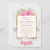 水彩ピンクカボチャ花ゴールドフォイル結婚ズ 招待状 (正面)