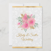 水彩ピンクカボチャ花ゴールドフォイル結婚ズ 招待状 (裏面)