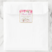 水彩ピンクカボチャ花ゴールドフォイル誕生日 スクエアシール (バッグ)