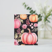 水彩ピンクカボチャ花柄 シーズンポストカード (スタンド正面)