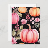 水彩ピンクカボチャ花柄 シーズンポストカード (正面/裏面)