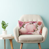 水彩ピンクカボチャ花柄 ランバークッション (椅子)