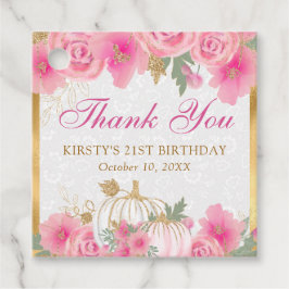 水彩ピンクカボチャ花金ゴールド誕生日 フェイバータグ