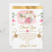 水彩ピンクカボチャ金ゴールドグリッターありがとう サンキューカード (正面/裏面)